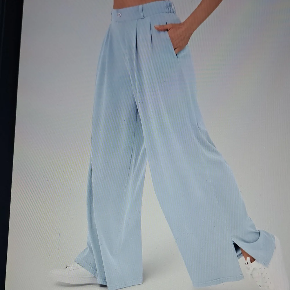MEDIUM. HALARA HIGH WAISTED WIDE LEG DENIUM LOOK PALAZZO PANTS - Picture 1 of 9